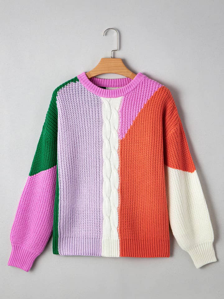 Jersey de punto texturizado con bloques de color dorado desierto, hombros caídos y ajuste holgado. para venta al por mayor de Sweet Lover Fashion