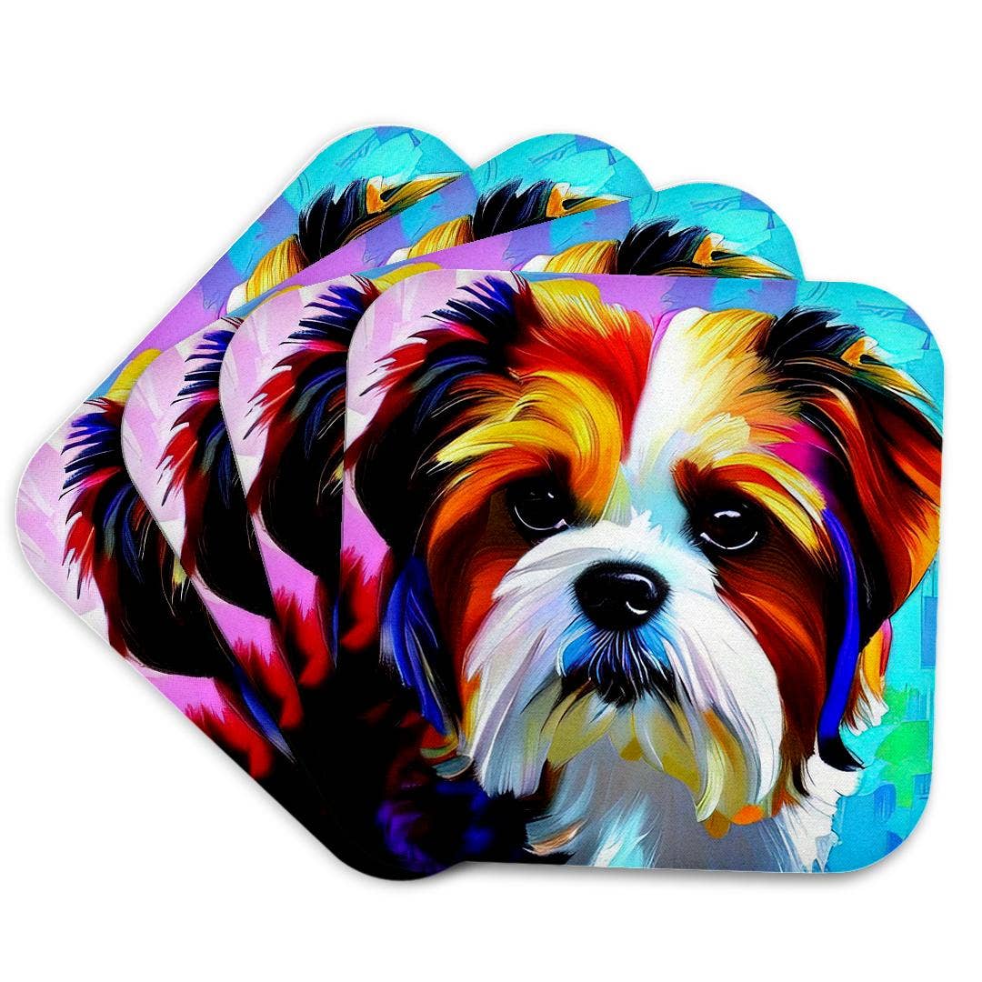 3dRose - Wholesale Coasters - 3dRose, Charming Shih Tzu dog portrait on blue and pink family friendly gift, Coaster7