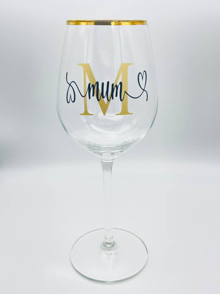 Personalized Gold Rim Wine Glass with Custom Initial for wholesale by Perfectgiftstogive