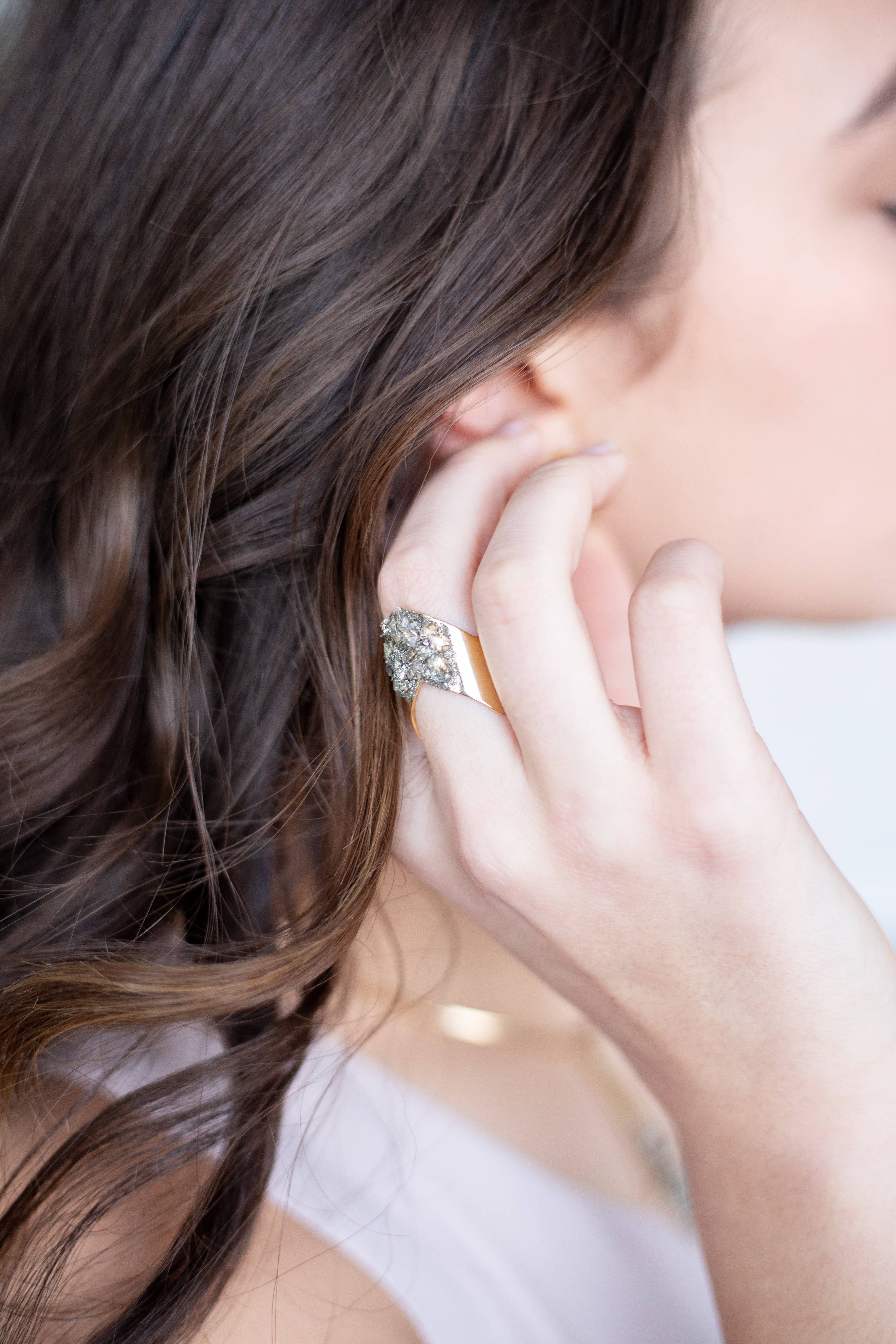 Dynamo - Vente Bague avec plusieurs pierres - Bijou de luxe | Bague réglable en or avec diamant Herkimer4