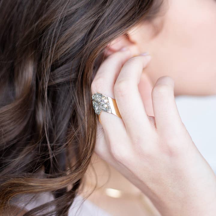 Dynamo - Wholesale Multi-Stone Ring - Jewelry, Luxury | Adjustable Gold Herkimer Diamond Ring4