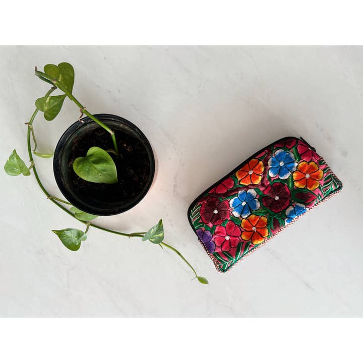 Bolsa cosmética com flores bordadas mexicanas | Boho Makeup Bag por atacado de Pura Vida