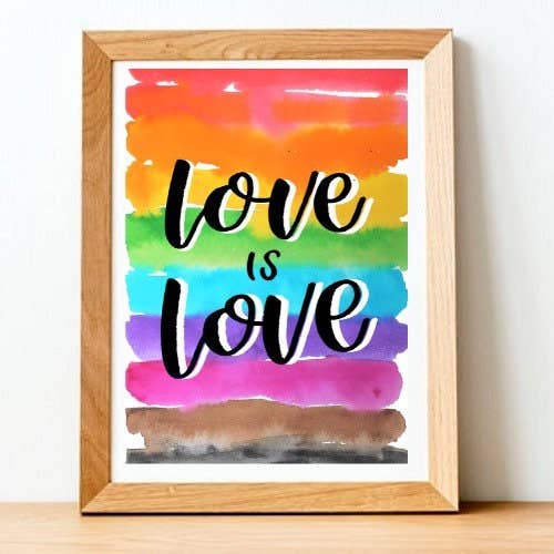 Impressão artística em aquarela Love Is Love, Celebrate Love, Pride, Impressão LGBTQ+Advocacy, Arco-íris, Orgulho LGBTQ+, Love Is Love por atacado de Paint It Forward