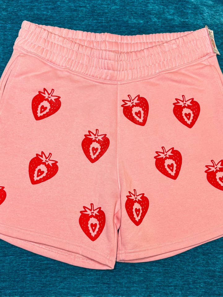 Strawberry Print Jogger Shorts for wholesale by Smallest Dad Studio