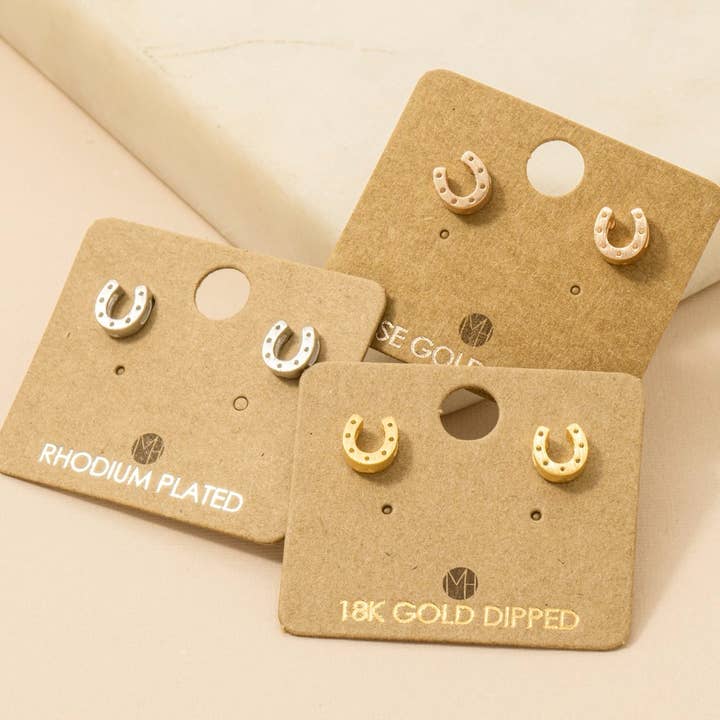 Gold Dipped Mini Horseshoe Post Stud Earrings for wholesale by Fame Accessories