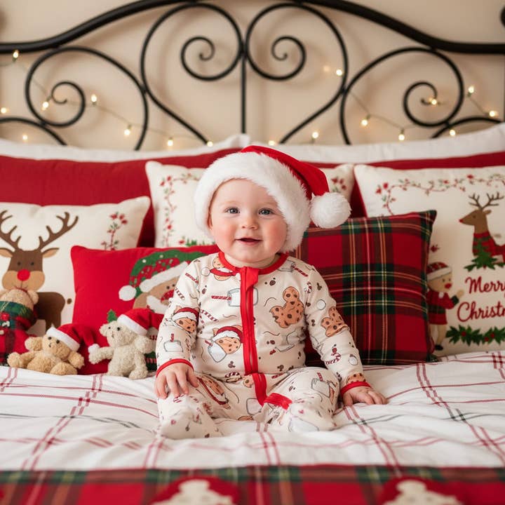 Baby Christmas 2025 Pajamas Zippie Sleepers - Milk & Cookies for wholesale by Rufflеѕ & Bоwtіеѕ - Affordable Boys & Girls Clothing