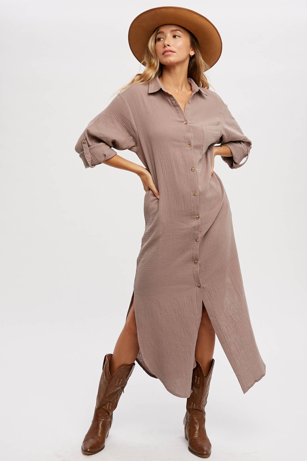 Bluivy - Wholesale Dress - Women's - BUTTON UP MAXI SHIRT DRESS WITH POCKET2