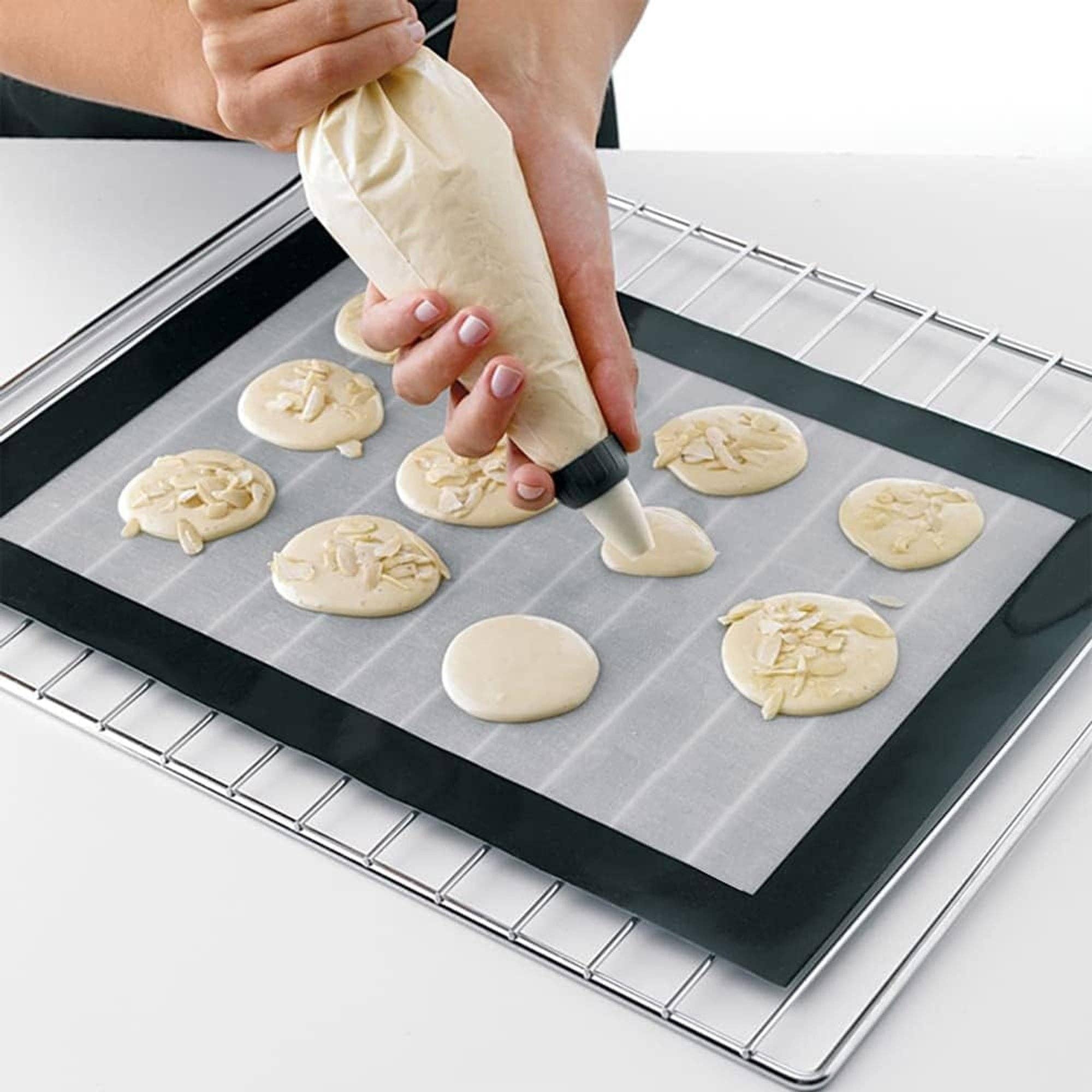 Vigor Path - Vente Feuille/plaque de cuisson - Lot de 2 tapis de cuisson en silicone antiadhésif de qualité supérieure, 19,7 pieds x 27,6 pouces, résistant à la chaleur, réutilisable et antiadhésif pour four à biscuits, macarons, pain et pâtisserie, noir (très grand)11
