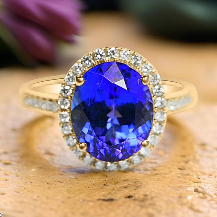 14K Geelgouden Oorbellen met 4,16 Karaat Ovale Tanzanietstenen (PJC31585R) voor wholesale door Blue Star Gems NY