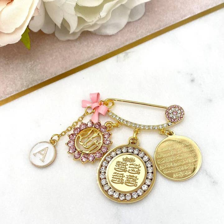 Personalised Intial Diamante Personalised Initial, Ayatul Kursi, 4Qul Allah Mini Pin for wholesale by Just For Bubba