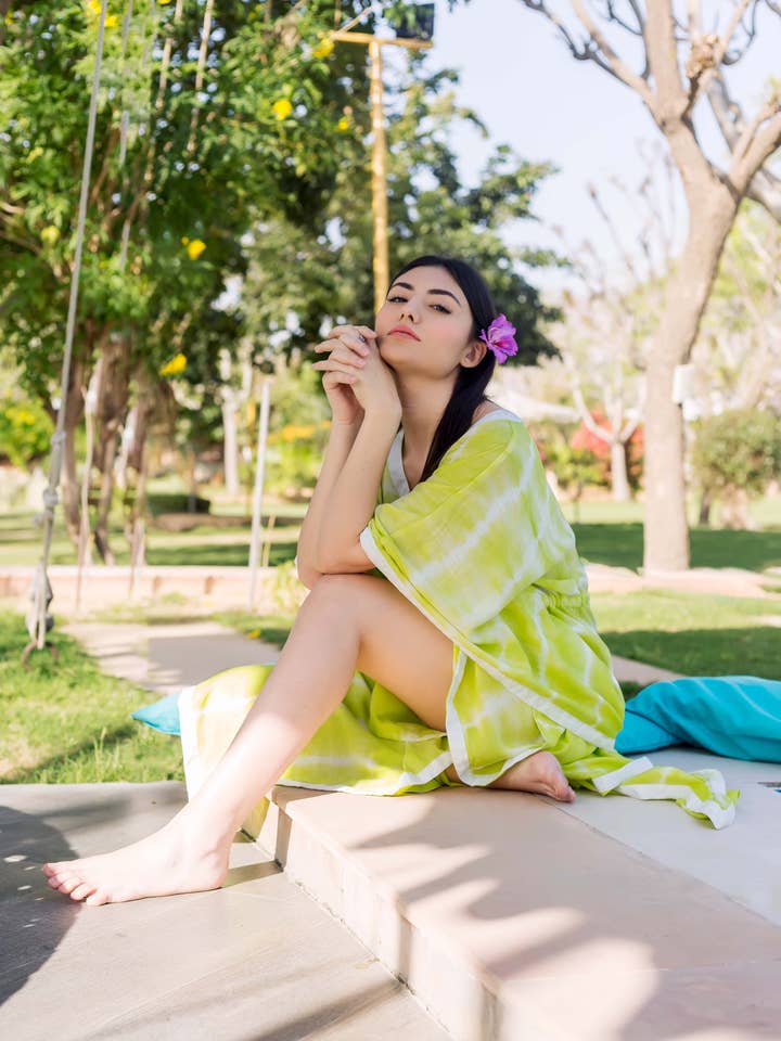 Citron Swirl Tie-Dye Kaftan for wholesale by Offtheory