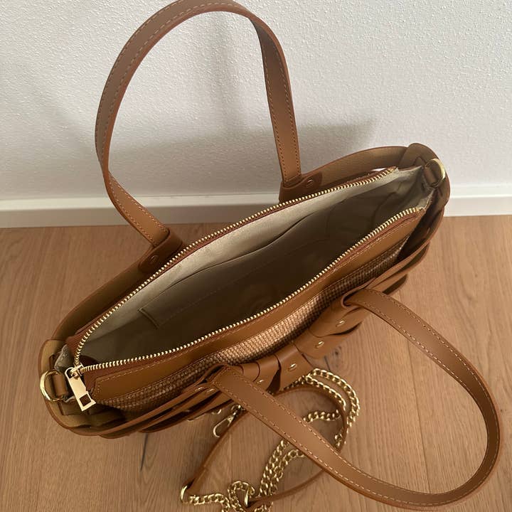 Zhade - Wholesale Top handle bag – women's - CAPRI Small - raffia and leather1
