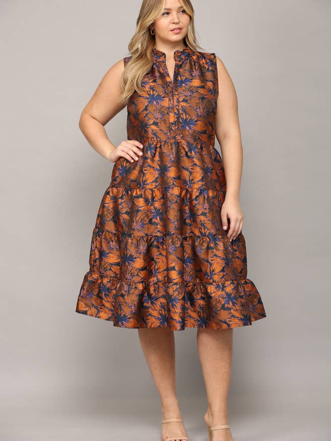 RUFFLED NECK TIERRED SLEEVELESS MIDI DRESS FD33044P for wholesale by FATE