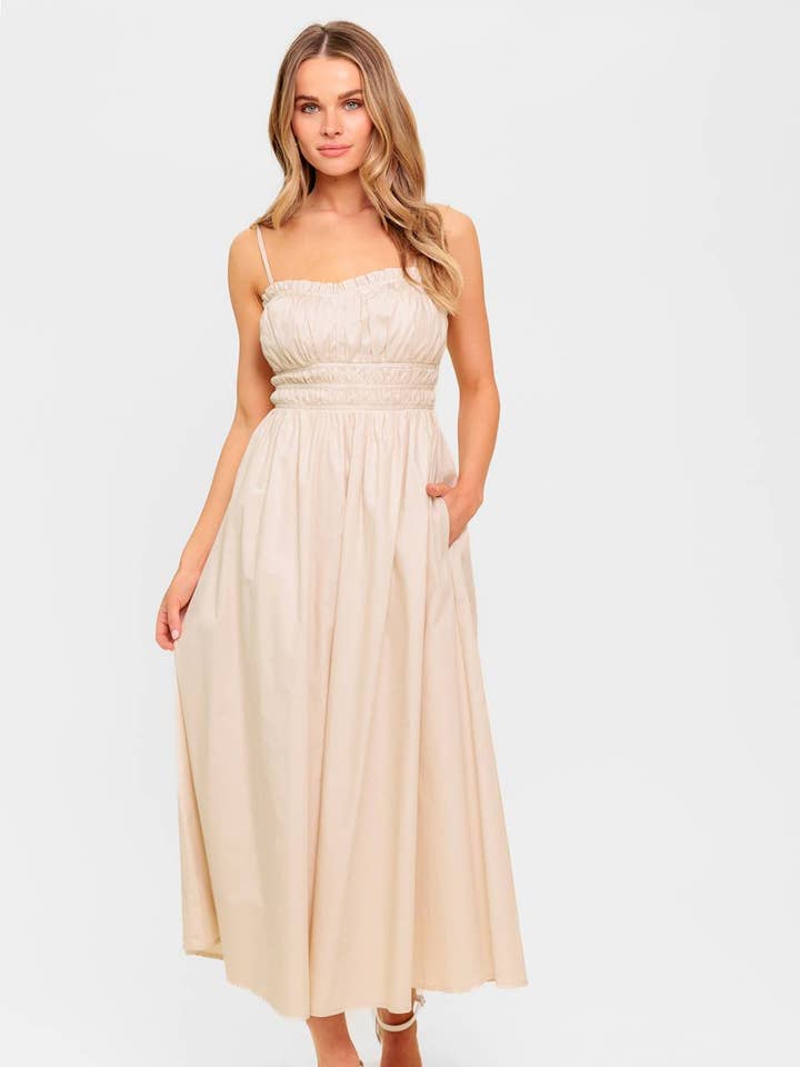 A solid woven midi dress - ID22543 CREAM for wholesale by FLYING TOMATO