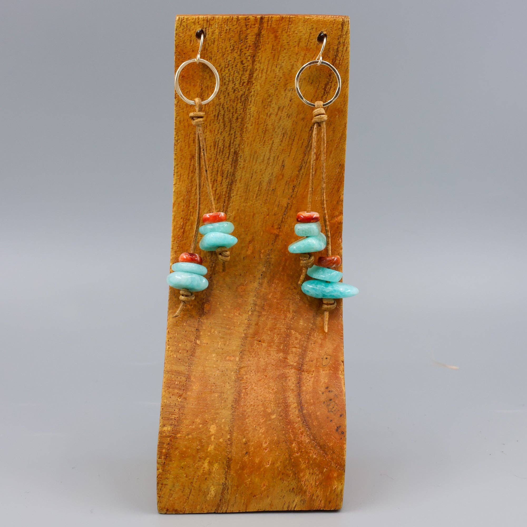 The Stitch Alliance - Wholesale Dangle Earrings - Amazonite Leather Fringe Earrings | Gold Fill | Handmade USA2