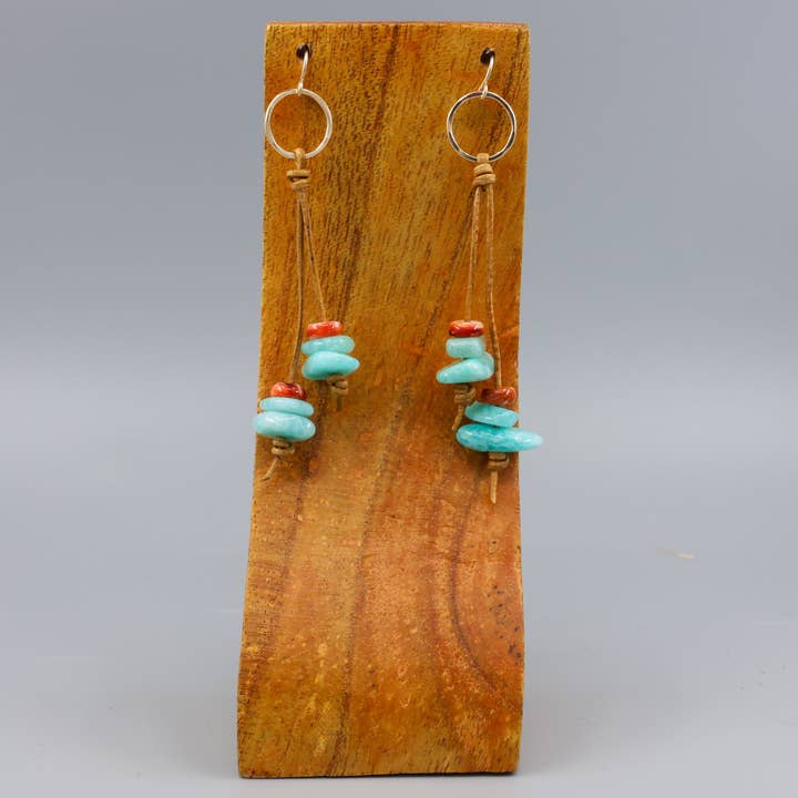 The Stitch Alliance - Wholesale Dangle Earrings - Amazonite Leather Fringe Earrings | Gold Fill | Handmade USA2