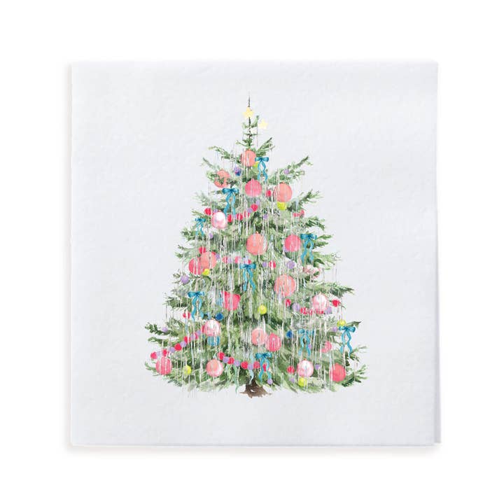 Cami Monet - Wholesale Disposable Napkin - Vintage Tinsel Christmas Tree Cocktail Napkins