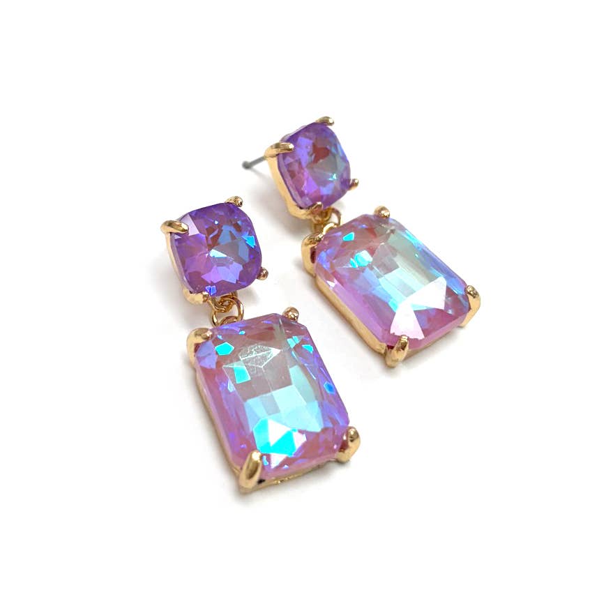 StarryNYC - Wholesale Dangle Earrings - Double Square Linked Crystal Glass Dangle Earrings18