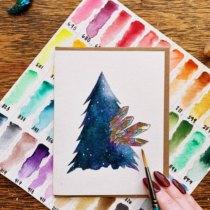 Cartão de felicitações de árvore de Natal cristalizada por atacado de Jess Weymouth