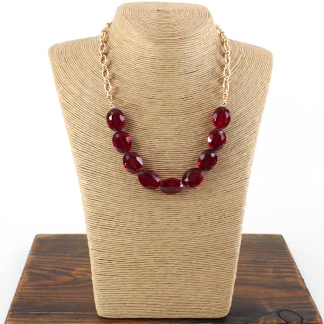 Pretty Persuasions - Wholesale Beaded/Pearl Necklace - N24188 Bold Oval Glass Beads Chain Necklace