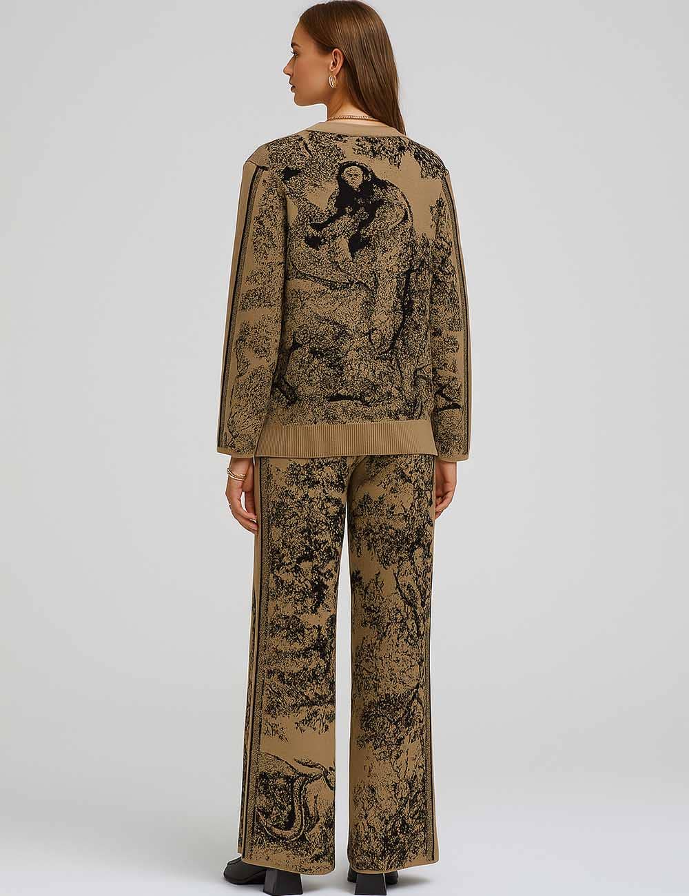 Sweetkama - Wholesale Lounge Set - Women's - Ladies Color Block Tiger Pattern Knit Sweater & Pants 2PCS Set2