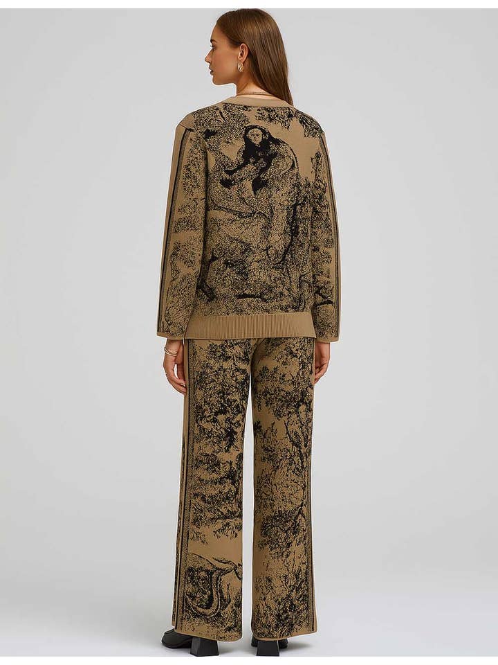 Sweetkama - Wholesale Lounge Set - Women's - Ladies Color Block Tiger Pattern Knit Sweater & Pants 2PCS Set2