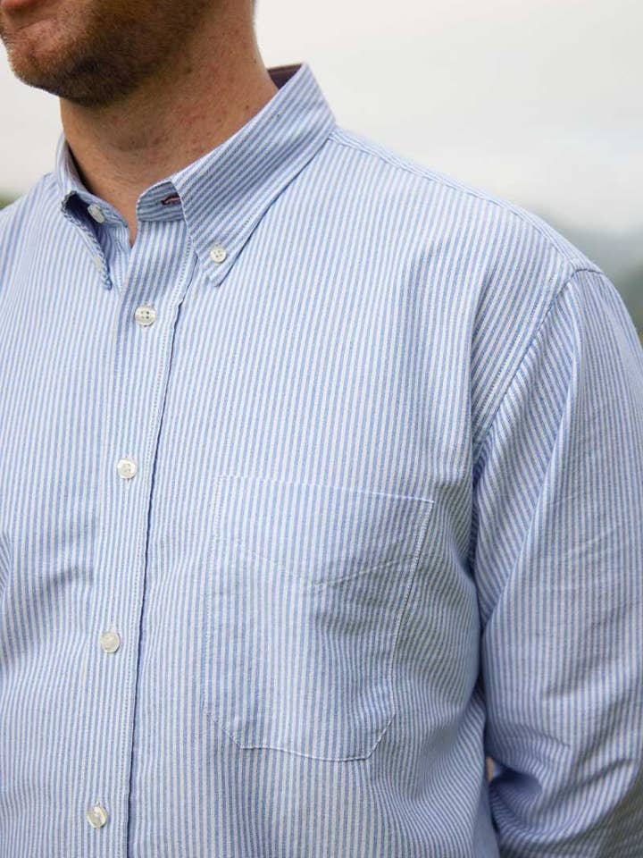 Lee Valley Ireland – Camisa de botões - Homem por atacado – Camisa Oxford de algodão orgânico com risca azul3