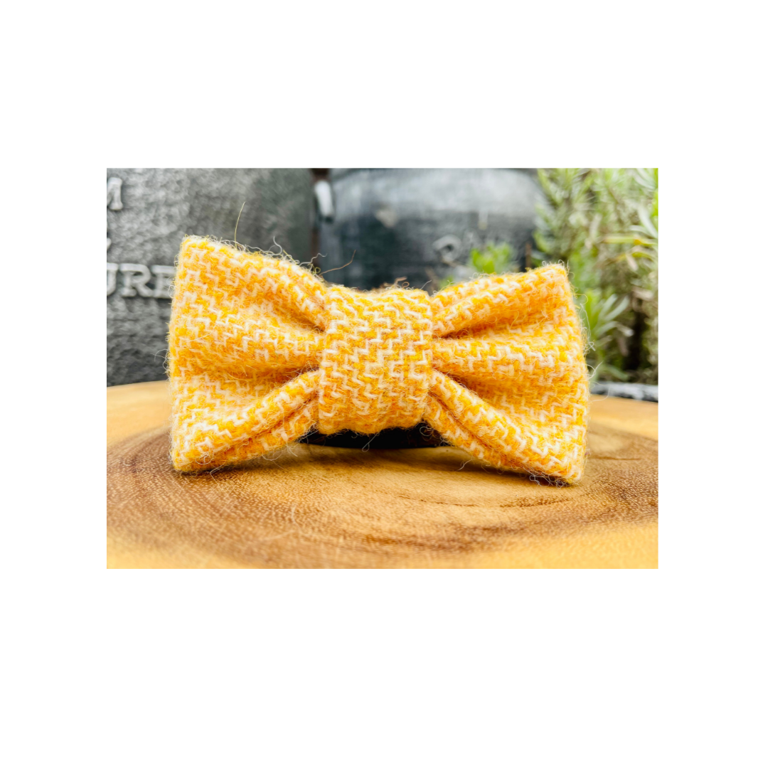Stylish Dogs - Collars, Leads BowTies, Bandanas – wholesale Pet bow tie – Dog – Harris Tweed  - Yellow White  Tweed Dog Bow Tie0