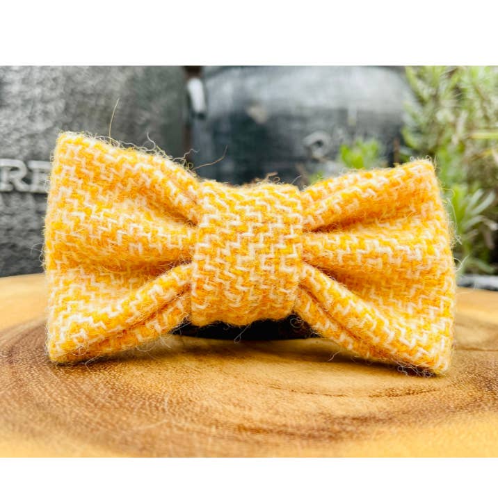 Stylish Dogs - Collars, Leads BowTies, Bandanas – wholesale Pet bow tie – Dog – Harris Tweed - Yellow White Tweed Dog Bow Tie0