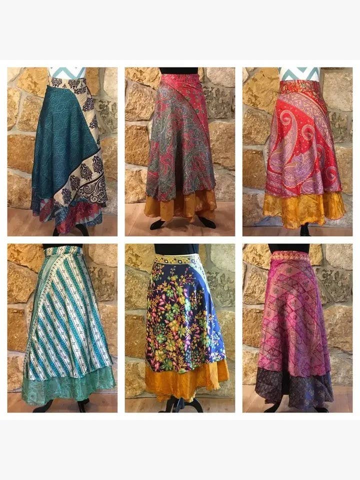 Bhawana Handicrafts - Wholesale Skirt - Women's - 5 Pcs Lot Handmade Reversible Silk Two Layer Printed Skirt 0