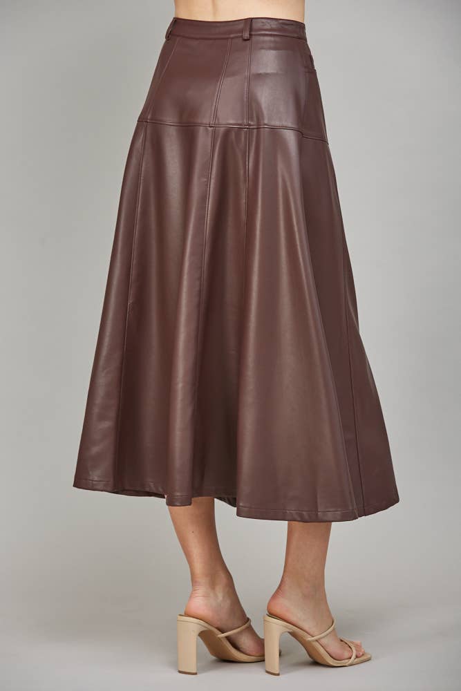FATE - Wholesale Skirt - Women's - FAUX LEATHER BUTTON FRONT A-LINE MIDI SKIRT FS550298
