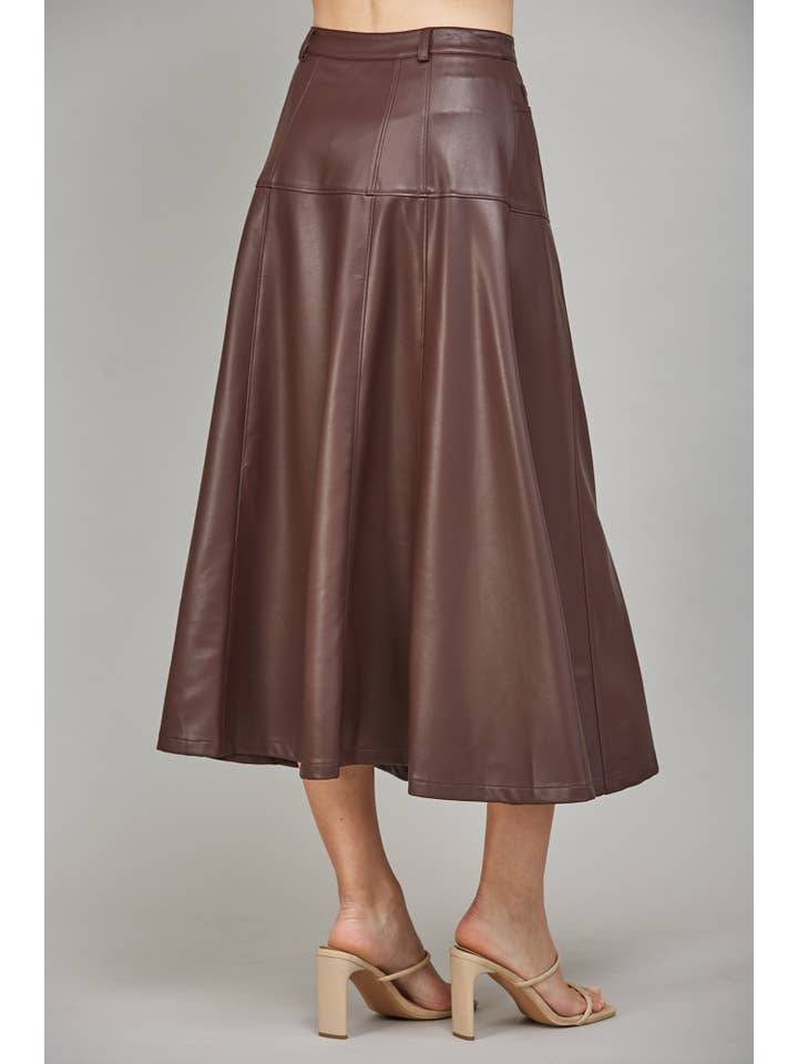 FATE - Wholesale Skirt - Women's - FAUX LEATHER BUTTON FRONT A-LINE MIDI SKIRT FS550298