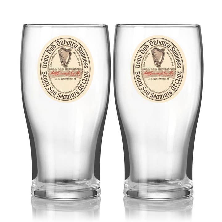 Guinness Vintage Label Pint Glass - 2 Pack for wholesale by James Trading Group INC