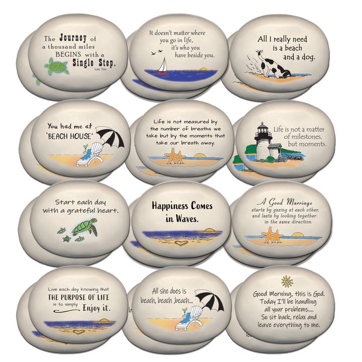 Ceramic Rocks: Pre-Pack of assorted BEACH verses for wholesale by August Ceramics