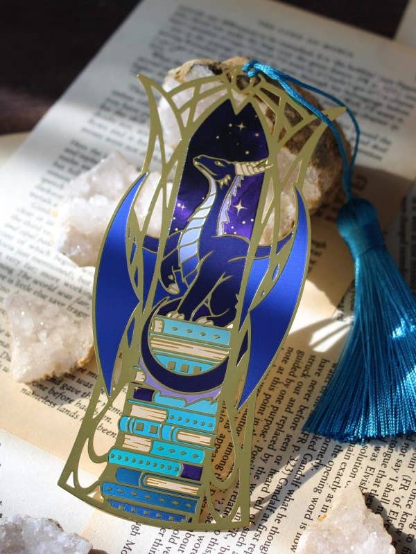 Marcador de metal Midnight Drake, marcador de livros com dragão para amantes de livros com borla por atacado de Geek and Artsy
