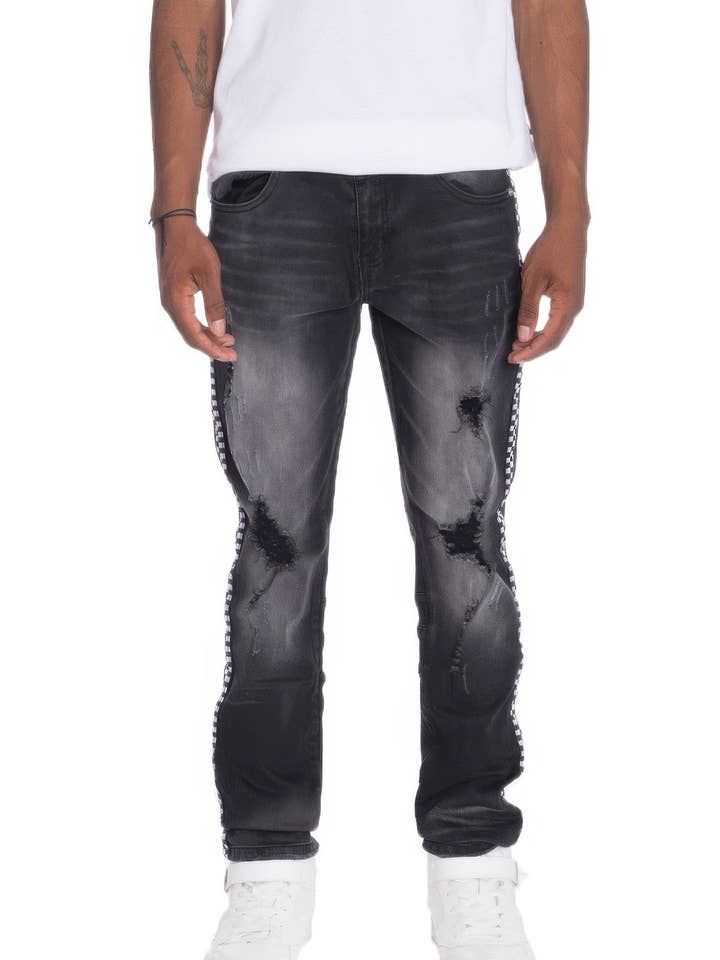 Fita quadriculada em Denim Distressed por atacado de CC Wholesale Clothing