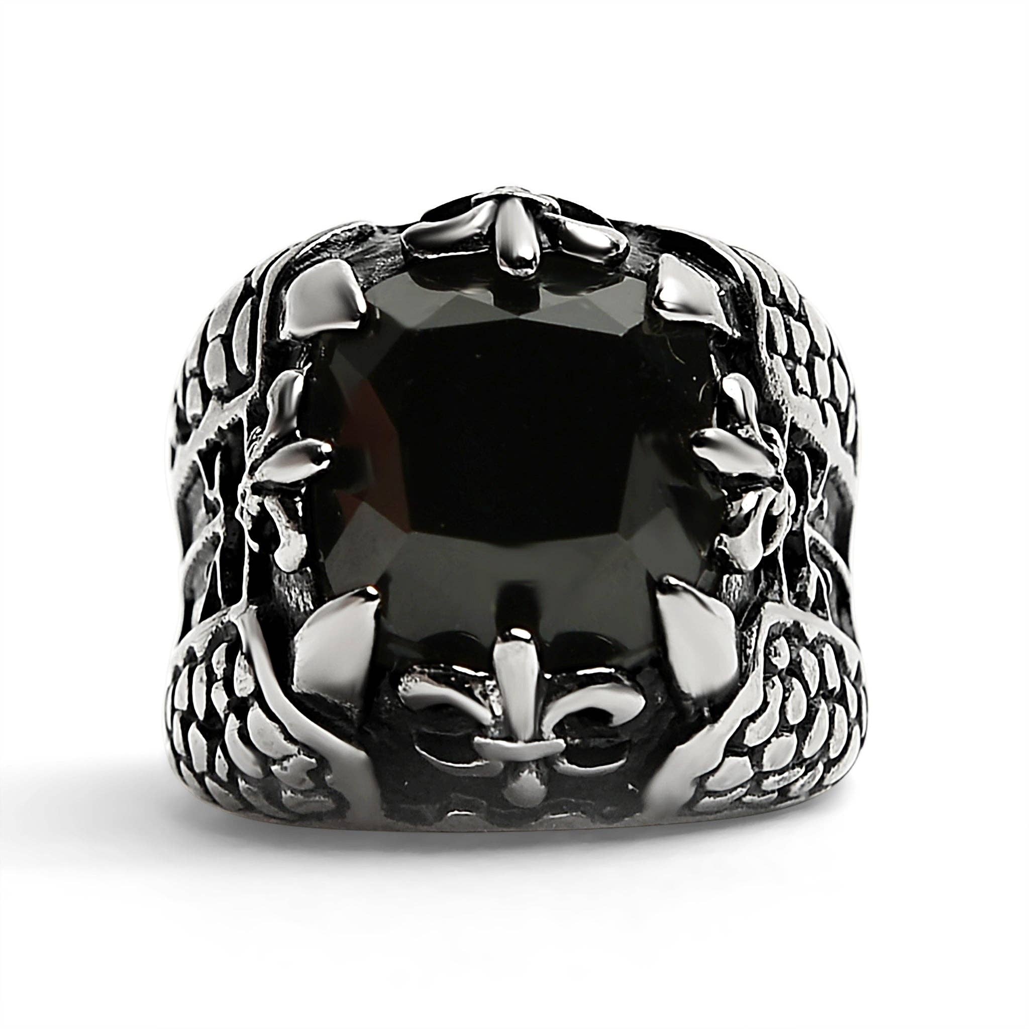 WJW - Wholesale Cocktail/Statement Ring - Stainless Steel Fleur De Lis Stone Gothic Statement Ring