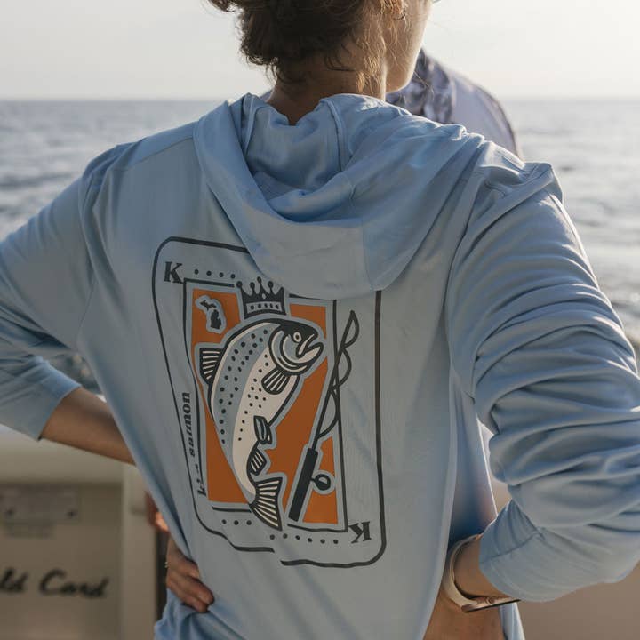 Michigan King Salmon UPF 50+ Performance Hoodie for wholesale by Stuck on Michigan