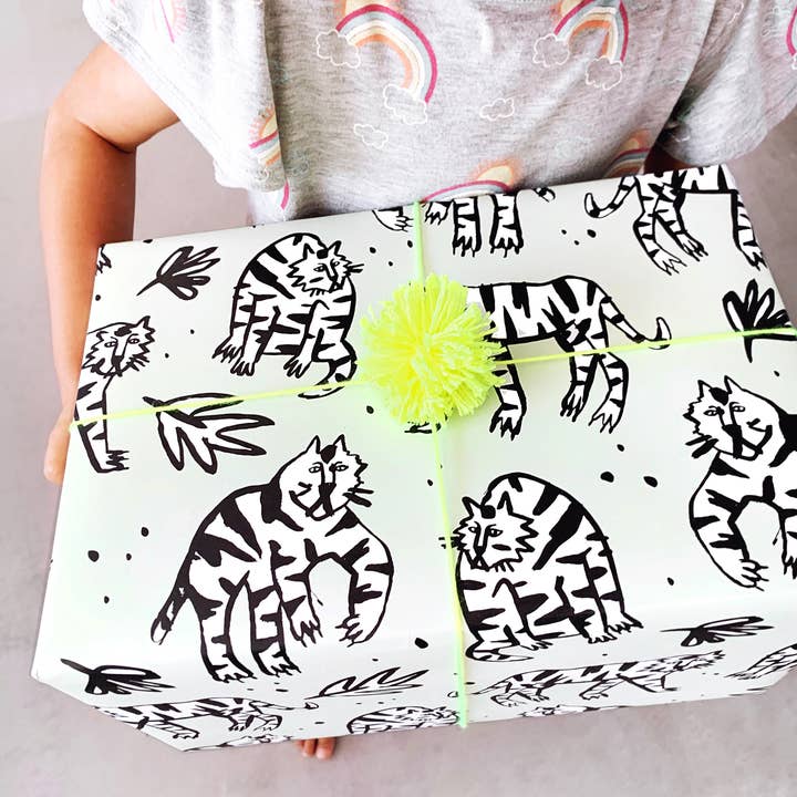Hooray All Day - Wholesale Flat Wrap - Wild Cats - Mint - Tiger Wrapping Paper / Gift Wrap Sheet