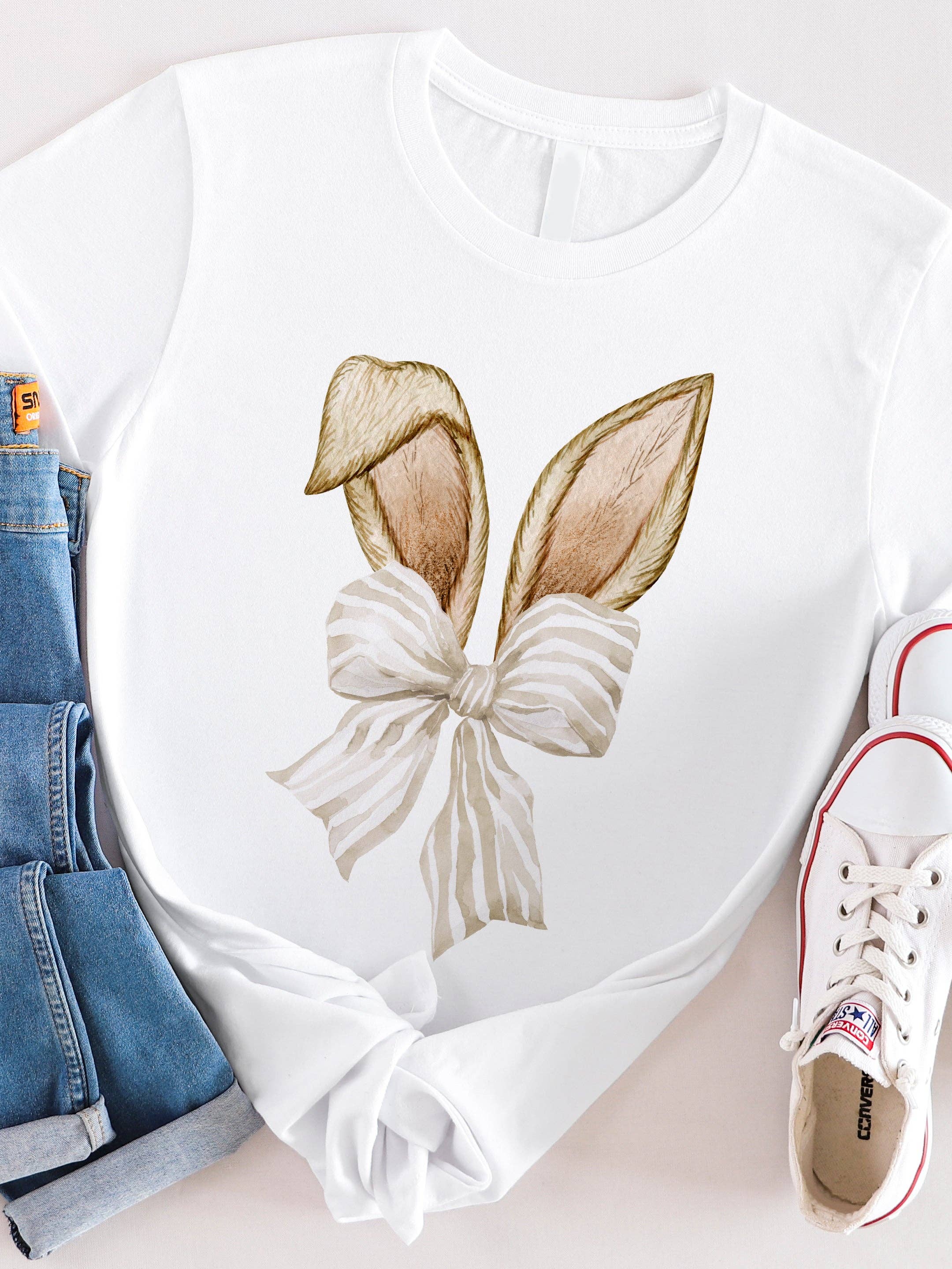 Tickled Teal - Wholesale T-Shirt (Graphic) - Women's - Bunny Ears Striped Bow Graphic Tee1