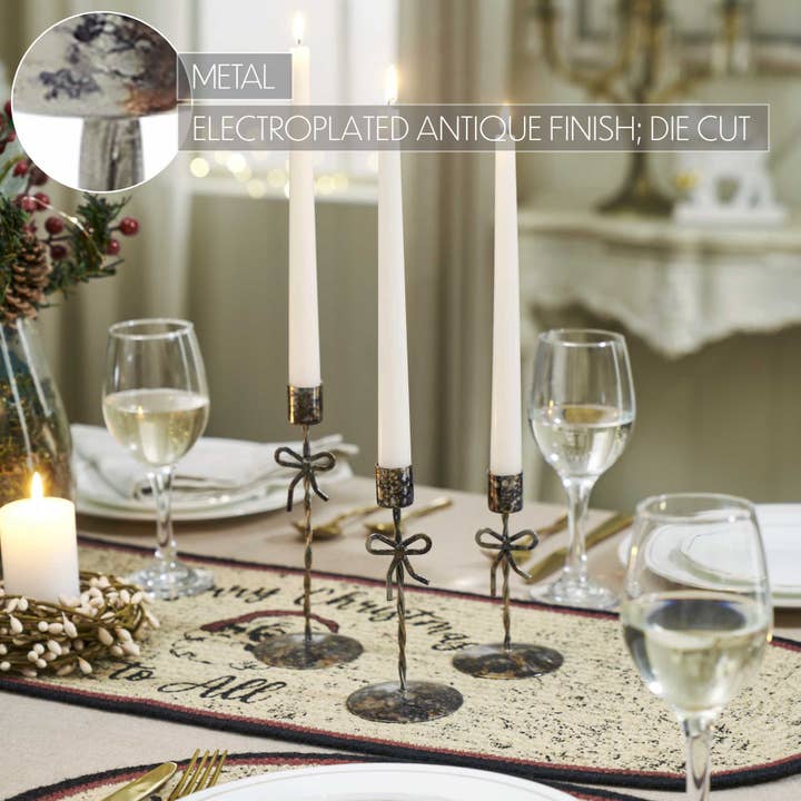 VHC Brands - Wholesale Candle Holder - Bow Candlestick Holders Burnished Metal Set of 3 - 5.25/6.25/7.5 inch3