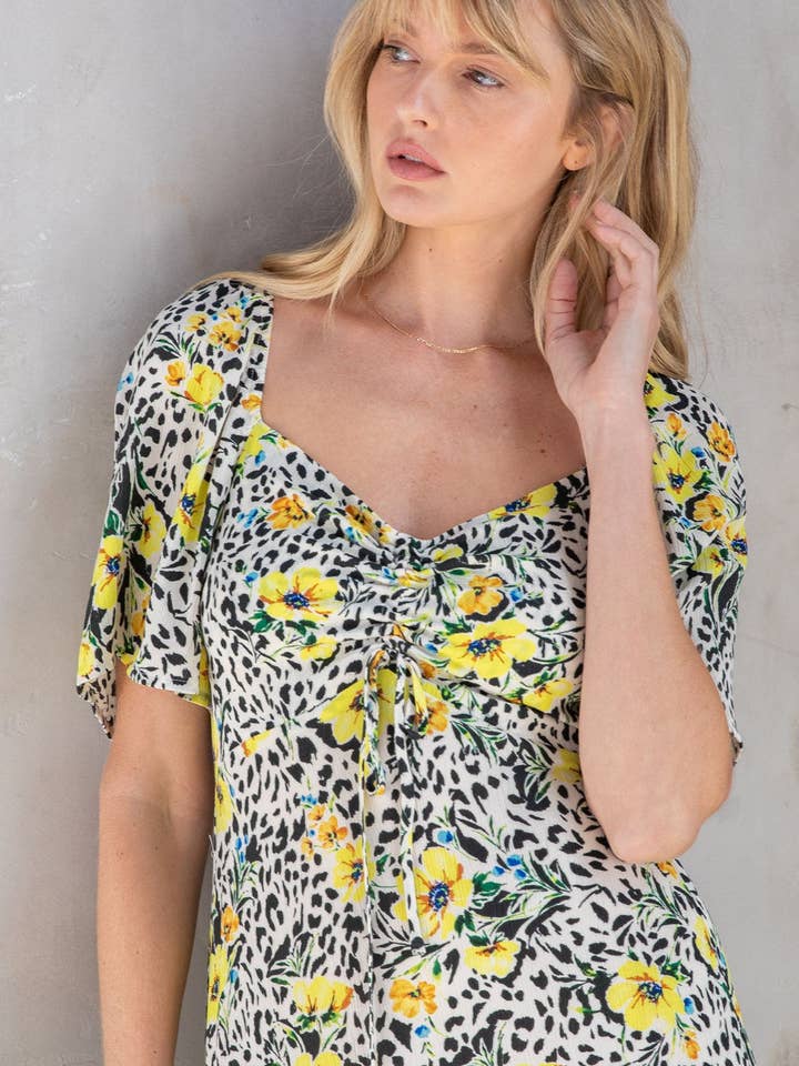 Retro Vibrant Floral Print Short Sleeve Maxi Dress for wholesale by Lovestitch