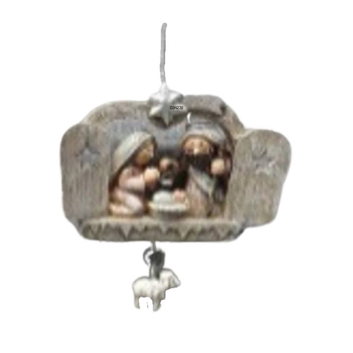 G94230 : Peindre une mini crèche en résine dans une crèche ornée, 2,5 pouces pour la vente par Silver Tree Home & Holiday