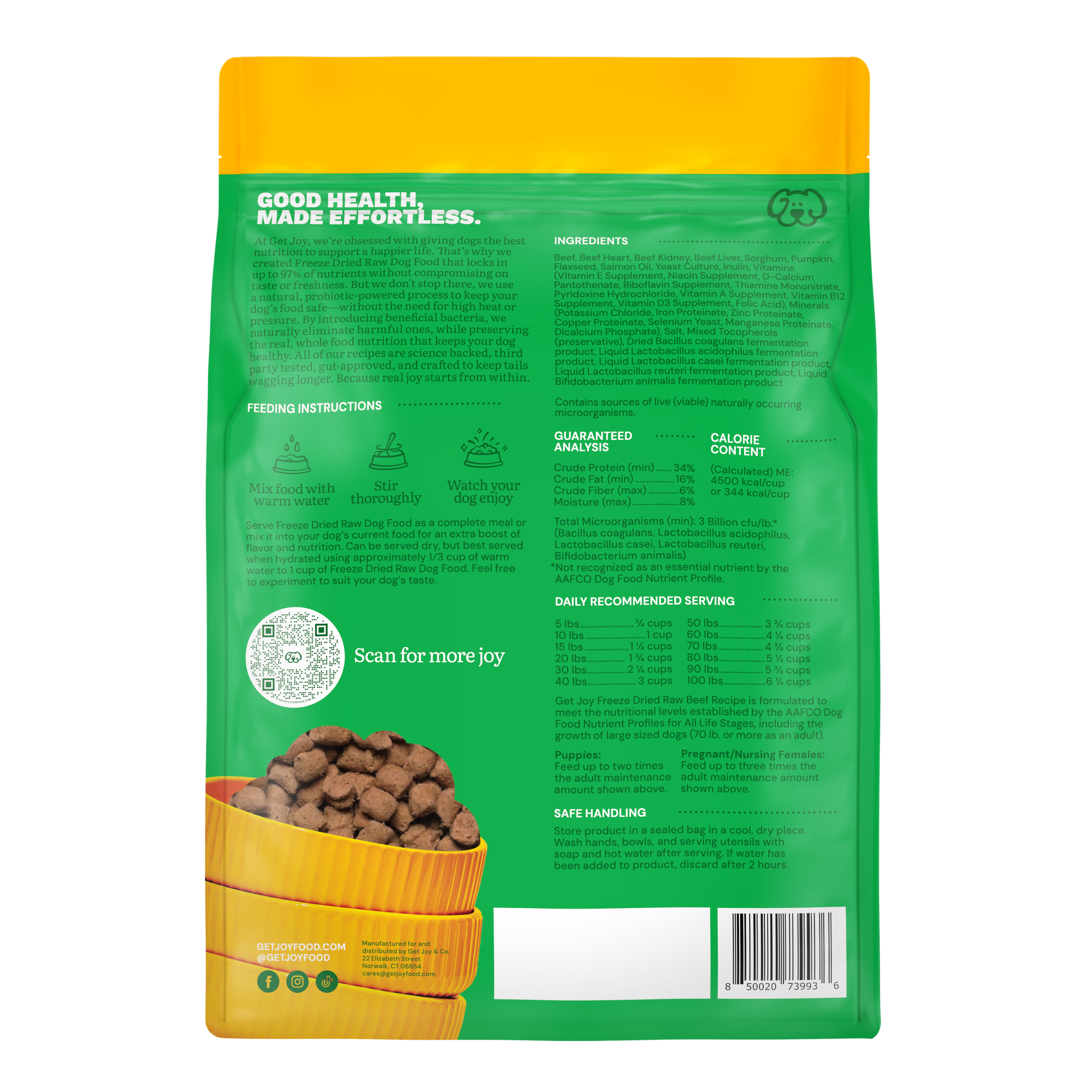 Get Joy Food - Wholesale Pet Food - Dog - Fresh Freeze Dried Raw - Beef Formula 32oz1