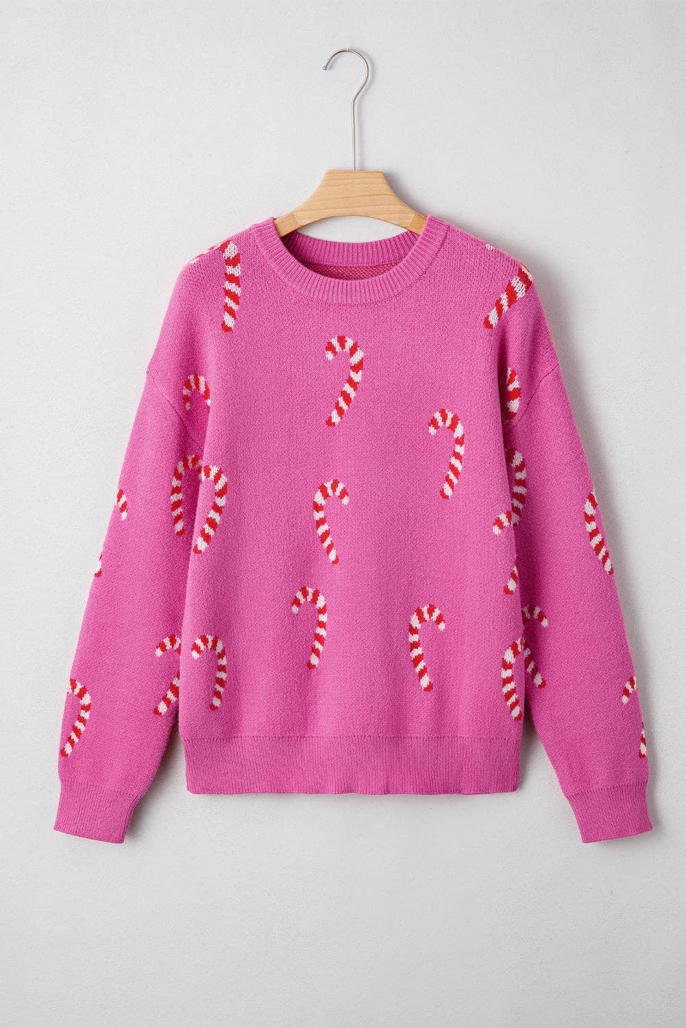 PRETTY BASH - Wholesale Knit Sweater - Women's - Christmas Candy Cane Drop Shoulder Sweater5