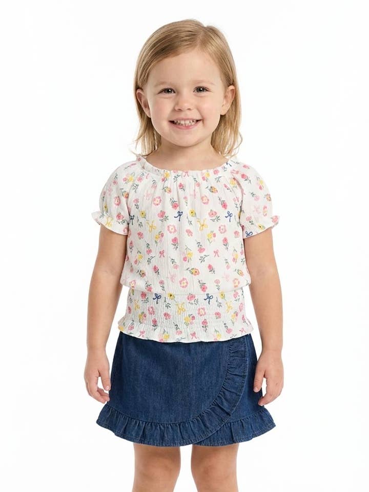 Flickors rosa texturerade vävda topp och jeansskort - 2420902 för wholesale av Hemworld