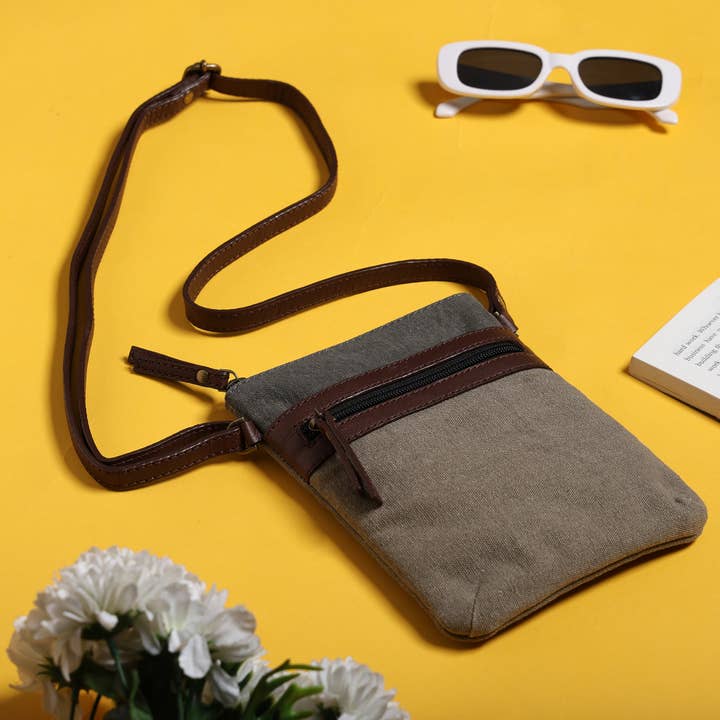 Mona B. - Wholesale Crossbody Bag - Women's - Ava Stone Ice Grey Rexine Leather Canvas Crossbody Bag