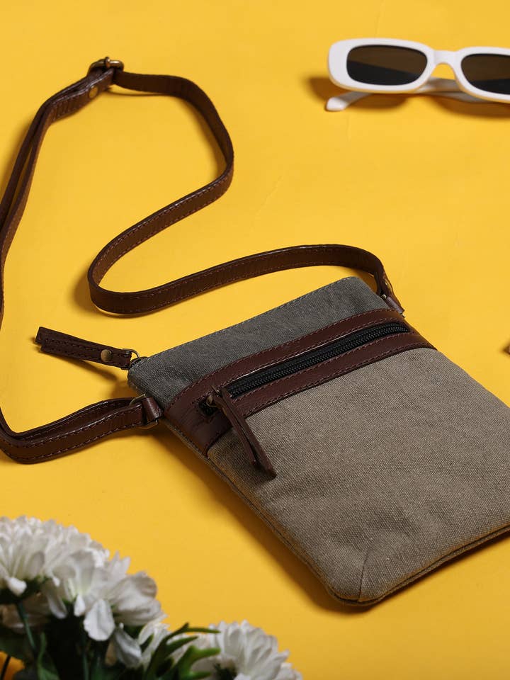 Ava Stone Ice Grey Rexine Leather Canvas Crossbody Bag for wholesale by Mona B.