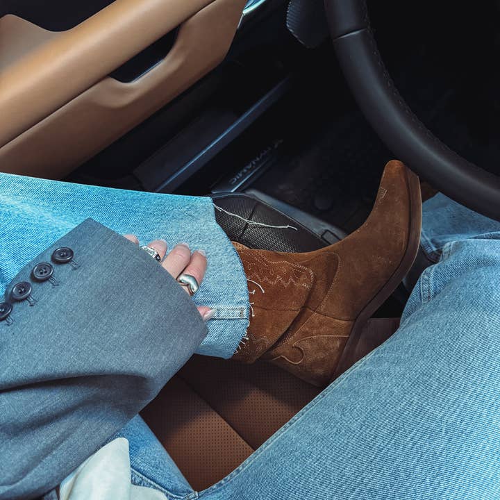 Unstoppable western cowboy boots tan suede womens shoes for wholesale on Faire