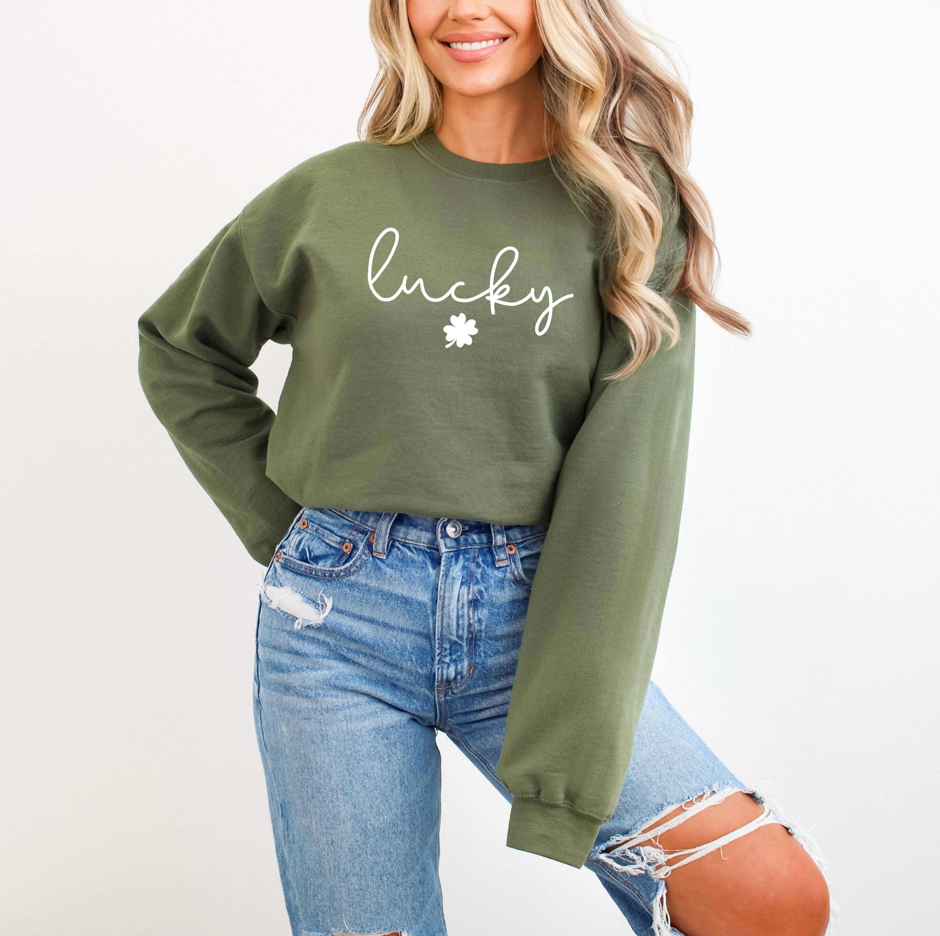 Humm & Willow - Wholesale Graphic Sweatshirt - Women's - St Patrick's Day Shirt - Lucky Shirt - Shamrock Shirt1